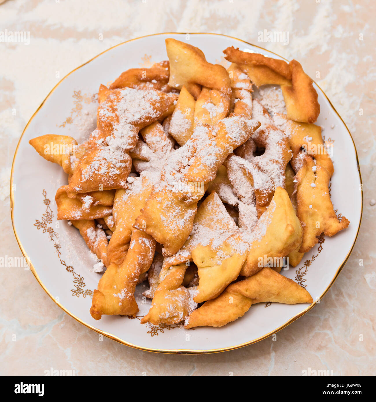Belarusian traditional cuisine Sweet crispy cookies Brushwood deep