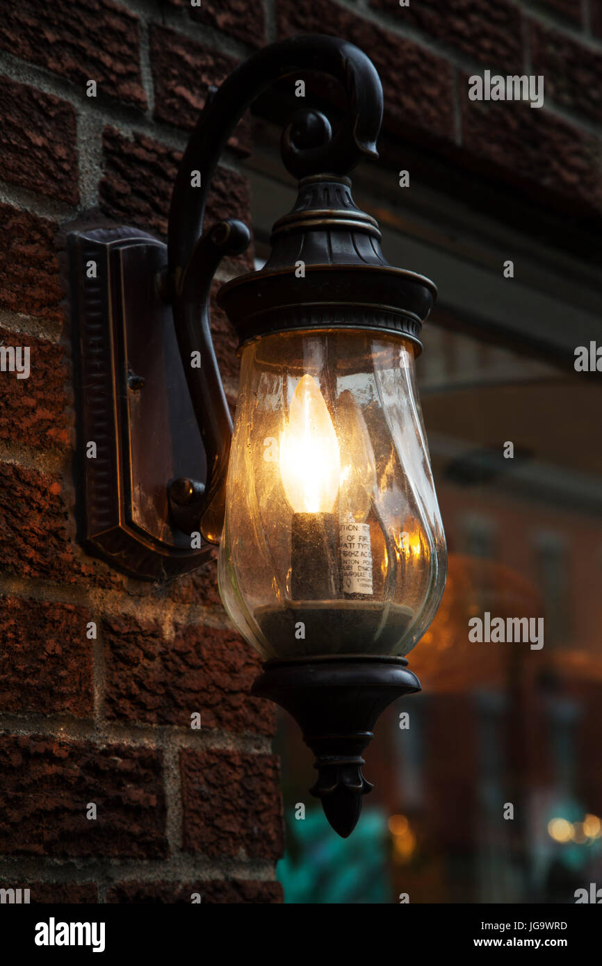 A gas style lamp  in the Mile End district of Montreal, Canada. This style of lamp characterises some of the streets of the Old Town. Stock Photo