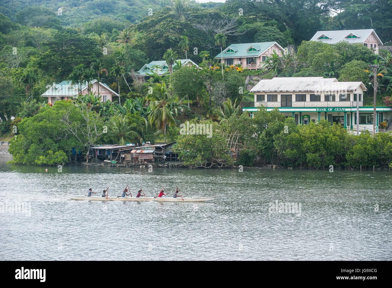 Local people training for the rowing championship in the island of Yap, Micronesia Stock Photo