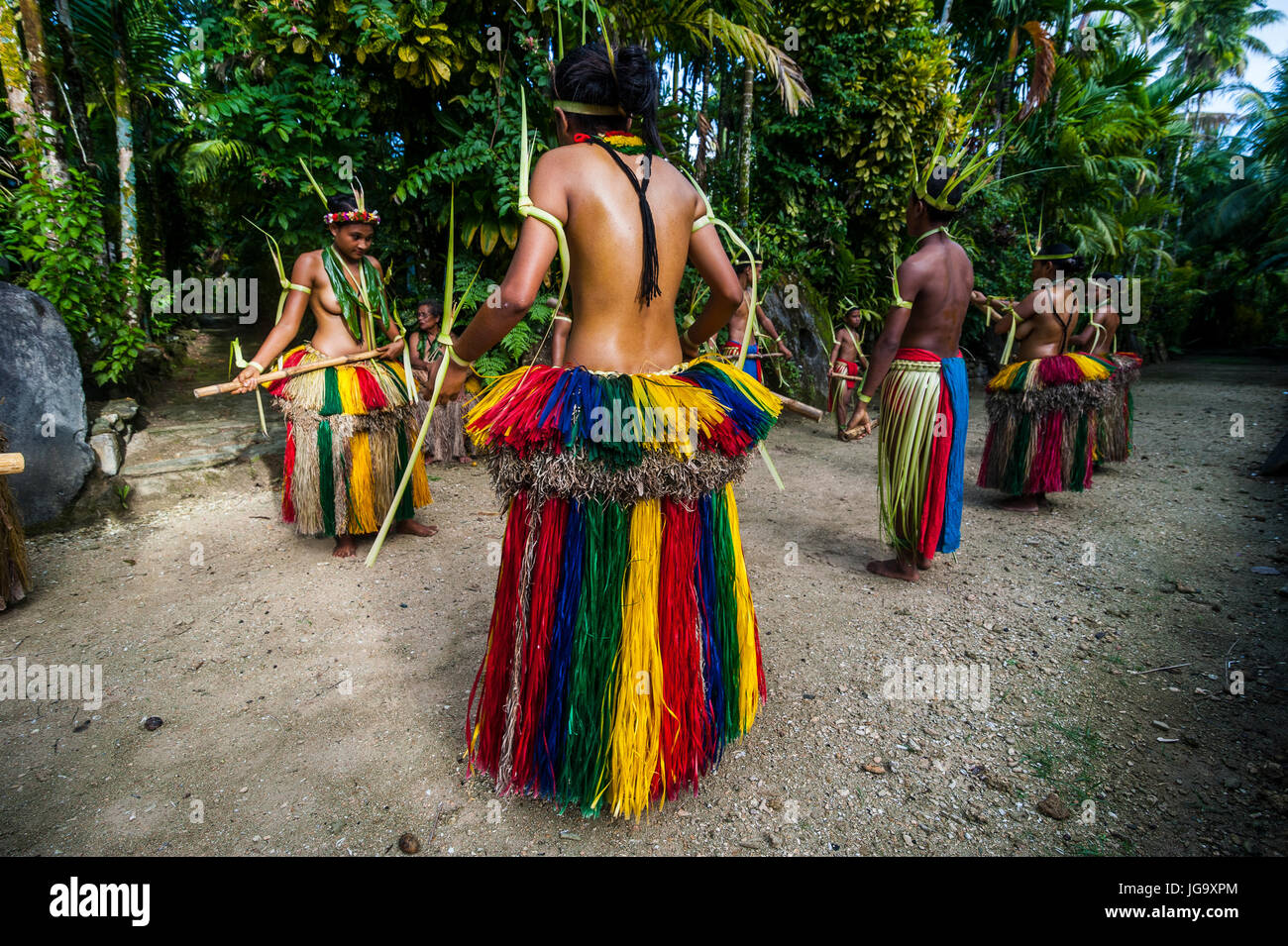 Stick dance from the tribal people of the island of Yap, Micronesia Stock Photo