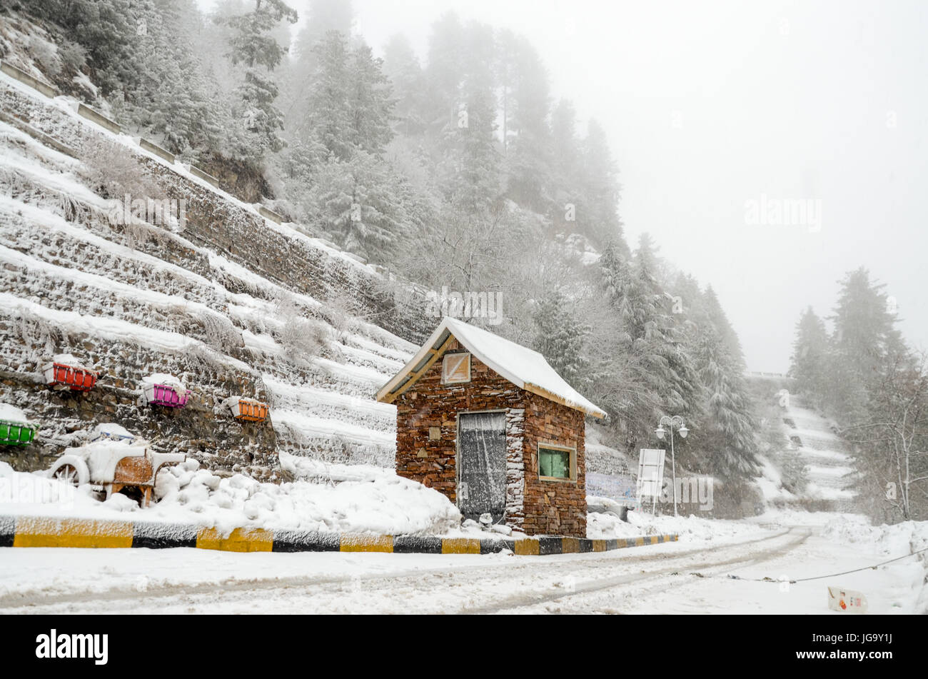 Murree-Ayubia Road in Winter, Near Islamabad, Pakistan Stock Photo