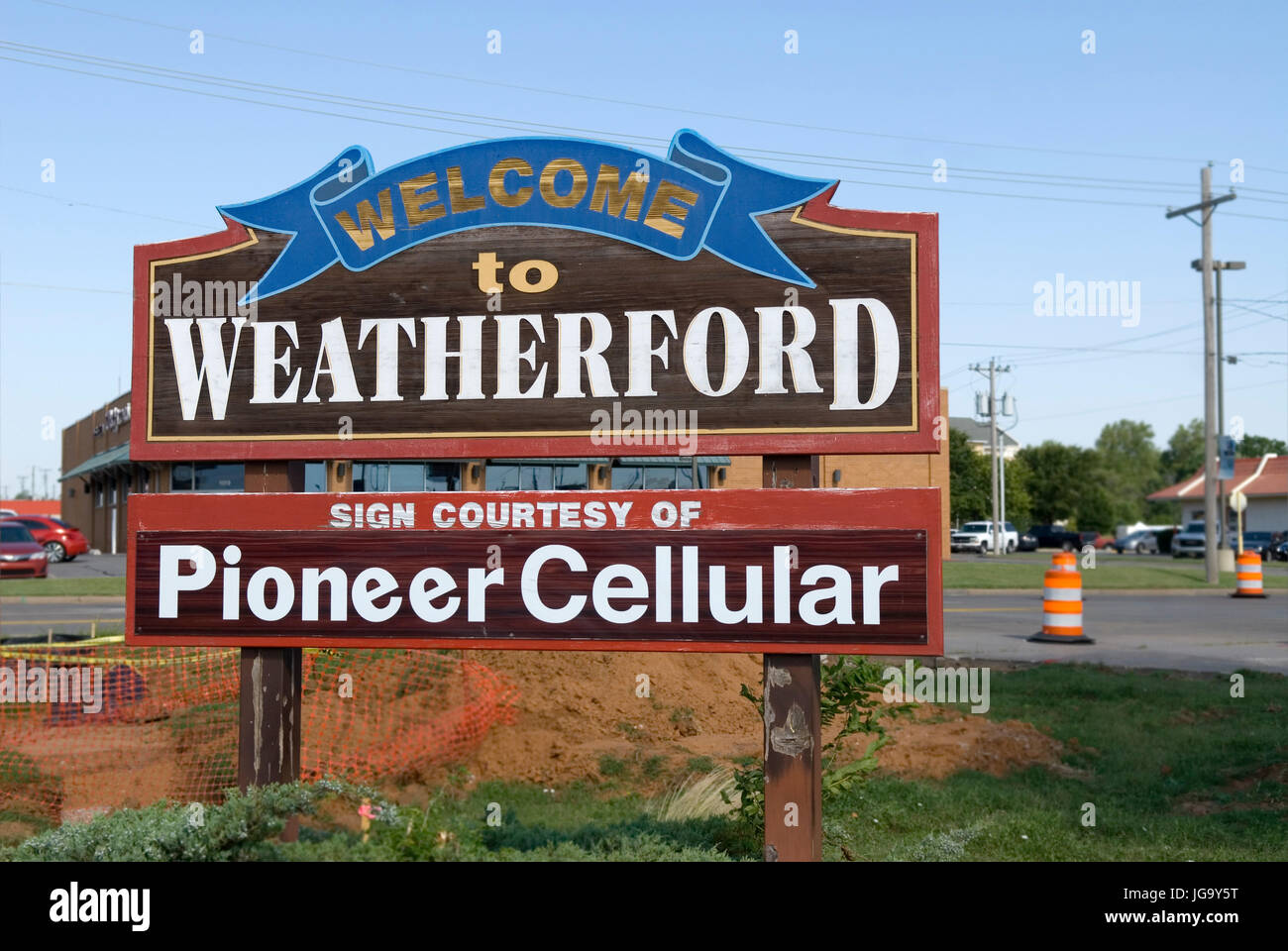 Welcome to Weatherford sign Oklahoma USA Stock Photo