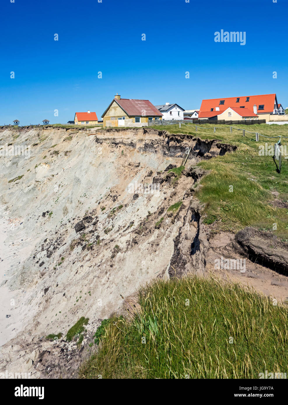 Sandy cliffs and beach at Nr. Lyngby in north west Jutland Denmark with the North Sea (Skagerak) left. Stock Photo