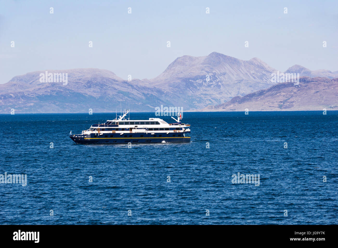 Cruise ship Lord of the Glens sailing in the Sound of Sleat outside Armadale pier at the Isle of Skye highland Scotland UK Stock Photo