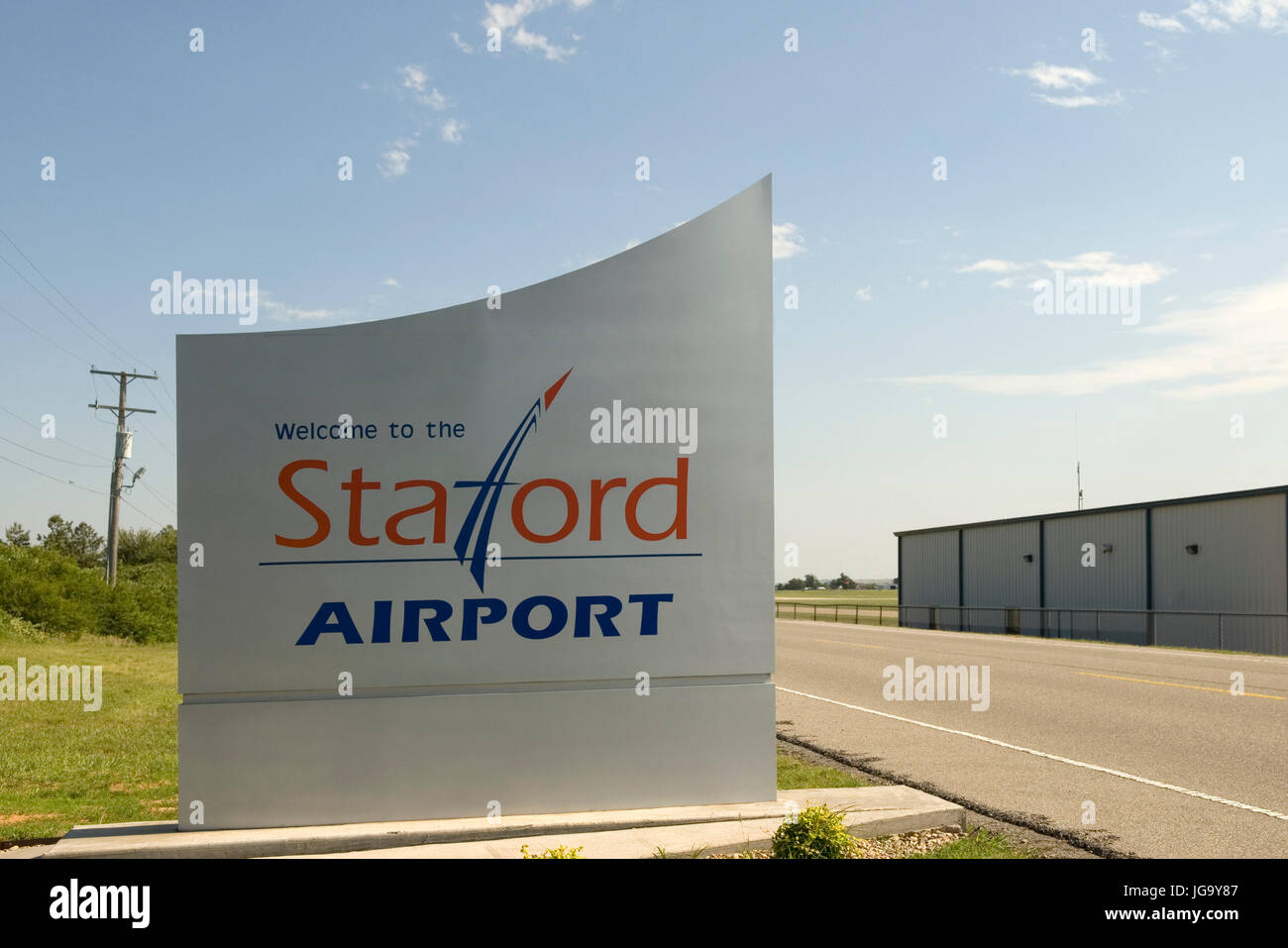 Stafford Airport welcome sign Weatherford Oklahoma, USA. Stock Photo