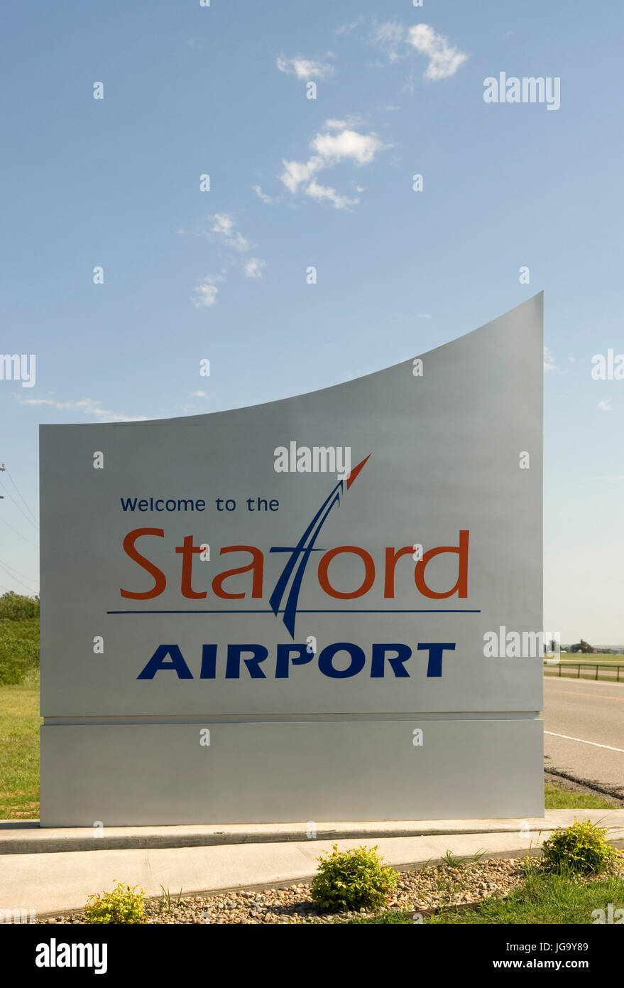 Stafford Airport welcome sign Weatherford Oklahoma, USA. Stock Photo