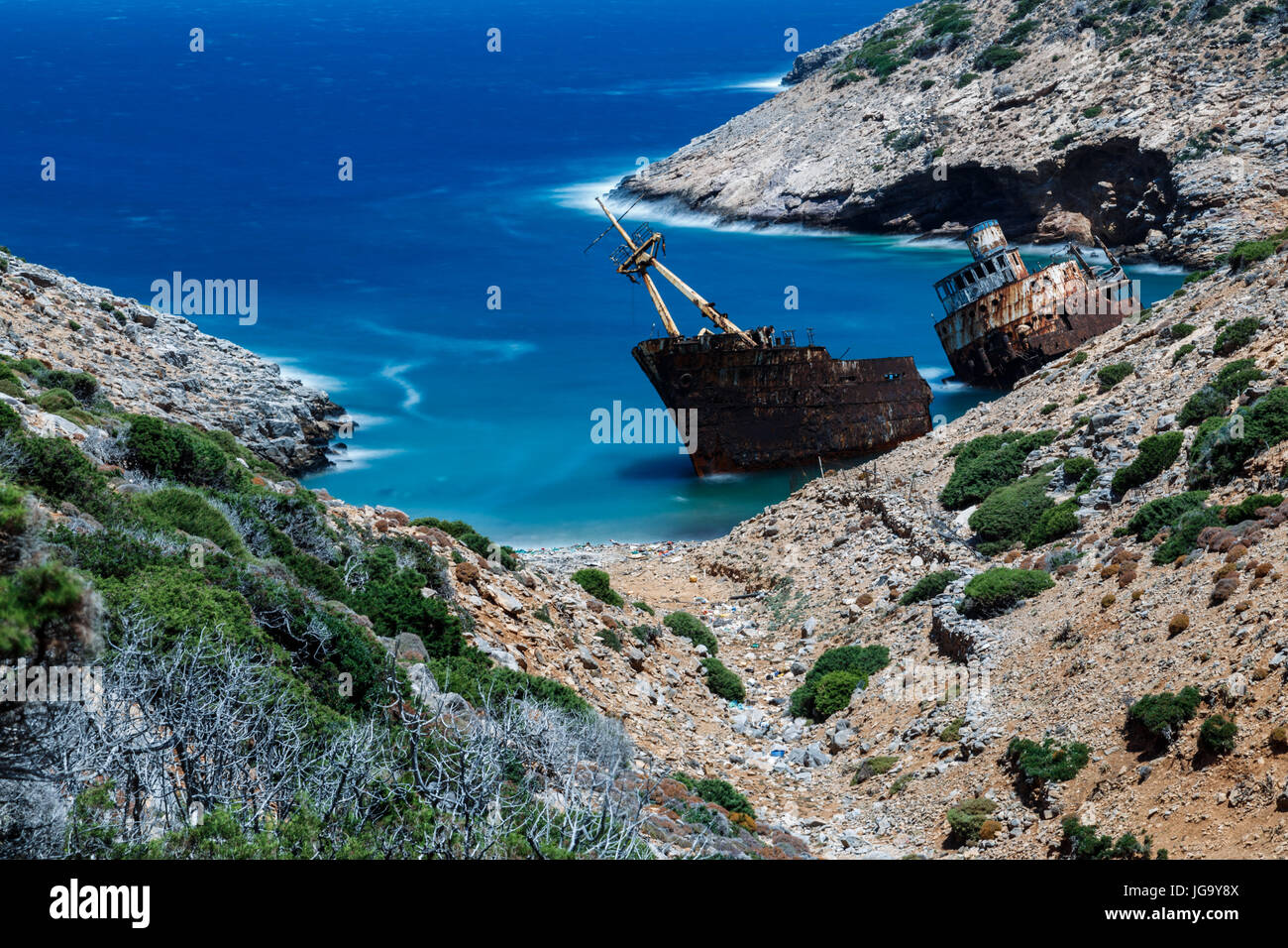 Olympia Shipwreck at Amorgos Island Stock Photo