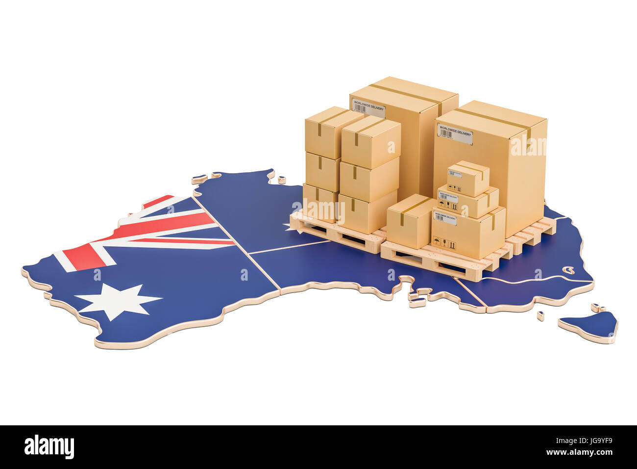 Shipping and Delivery from Australia isolated on white background Stock Photo
