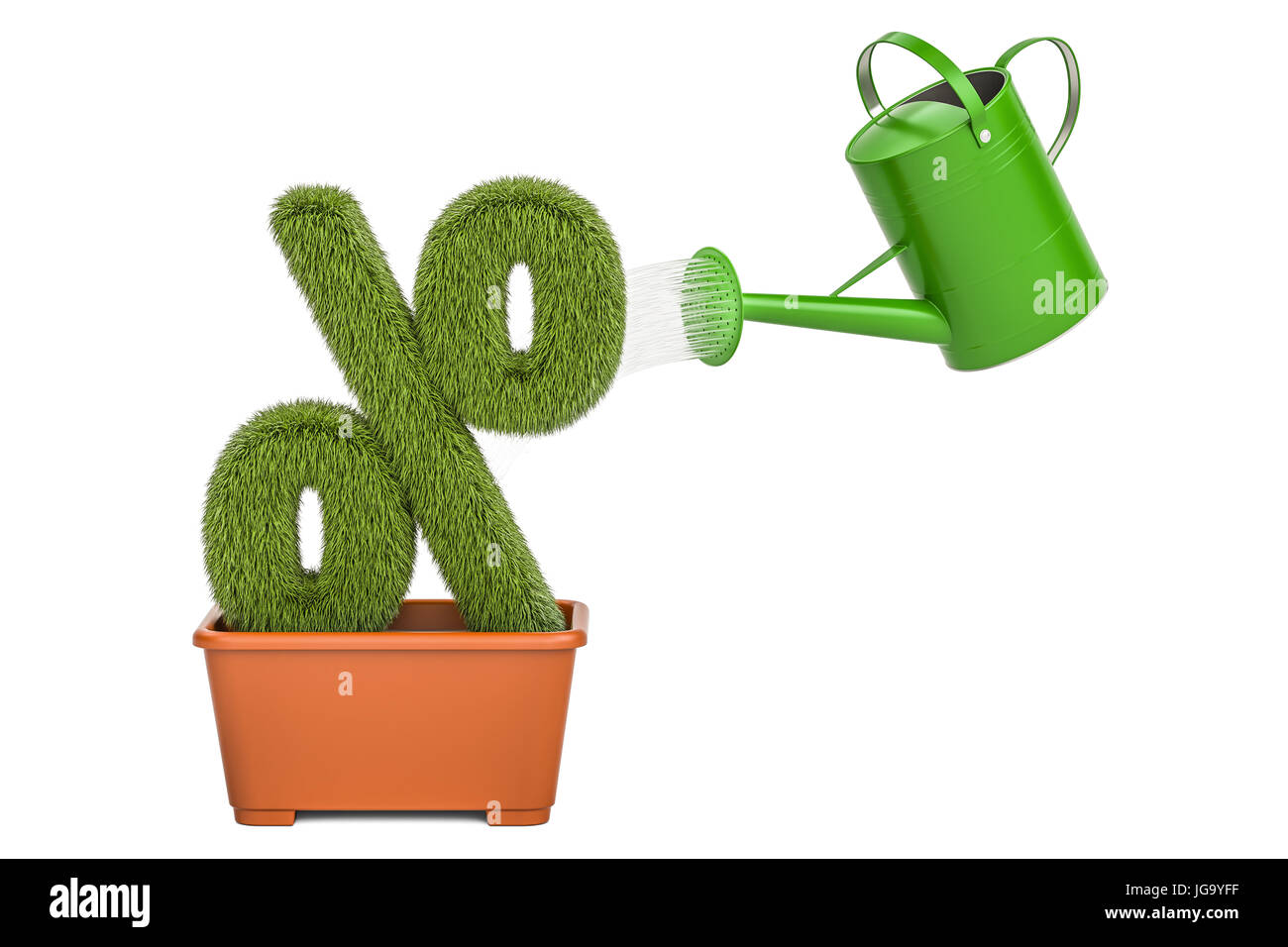 Watering Can Water Grassy Percent Symbol Money Plant Concept 3d