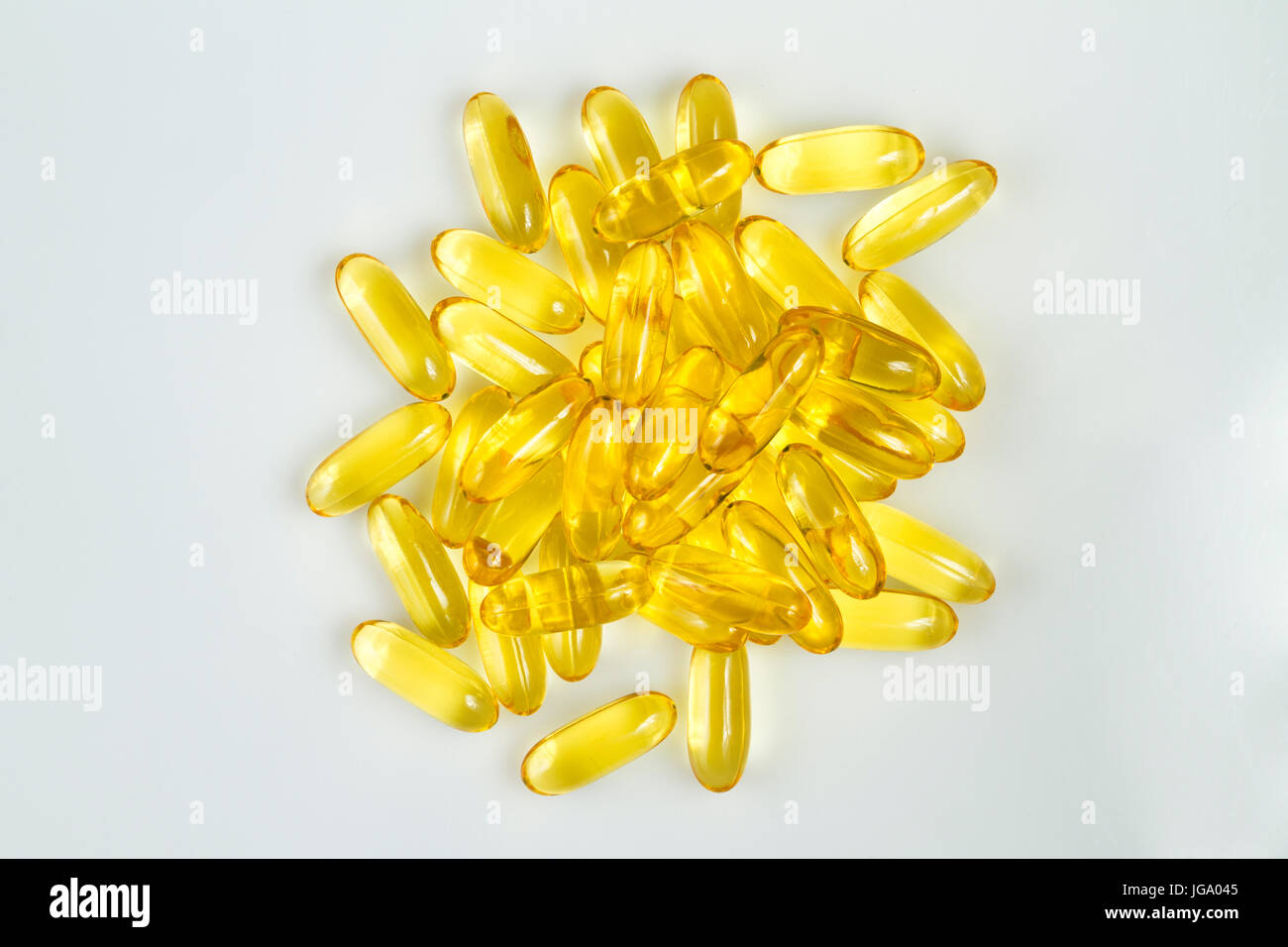 Fish oil gel capsules of omega 3. Close up capsules fish oil on white