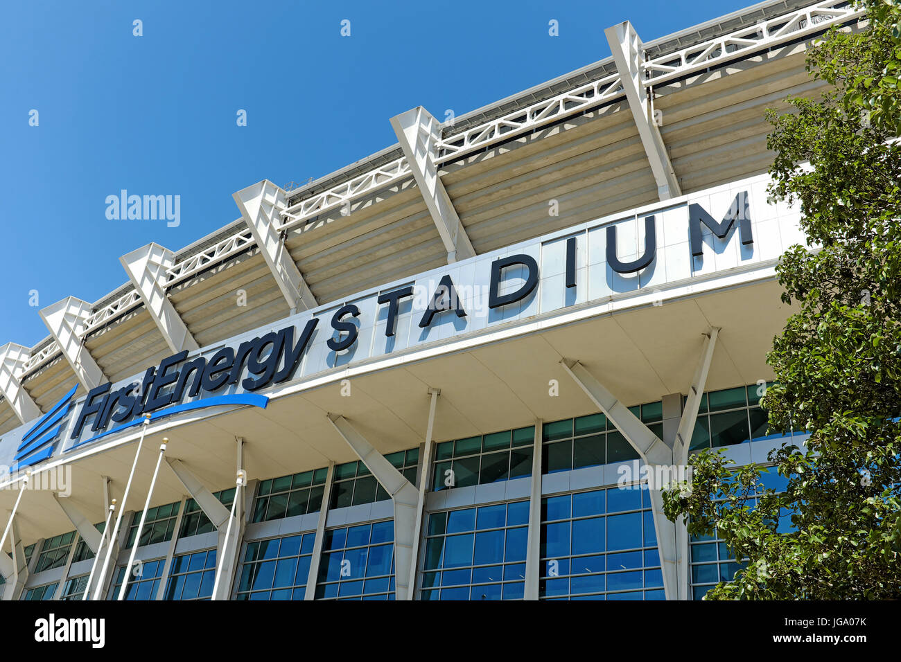 Exterior of the concrete and glass FirstEnergy Stadium, home of