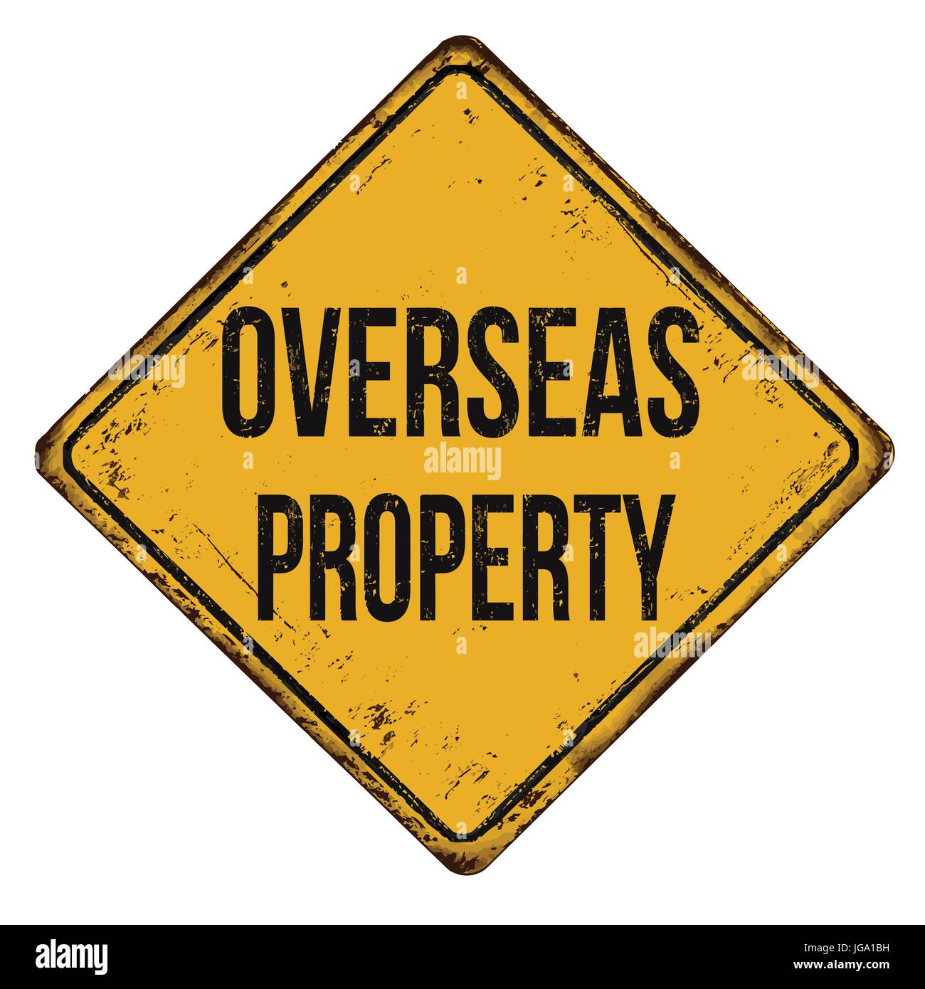 Overseas property vintage rusty metal sign on a white background, vector illustration Stock Vector
