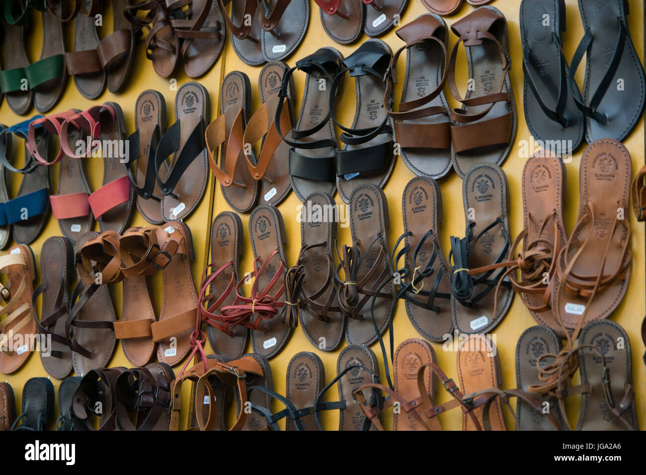 FLORENCE, ITALY - JUNE 02, 2017: Leather Sandals are selling at Porcelino  Market in Florence, Italy Stock Photo - Alamy