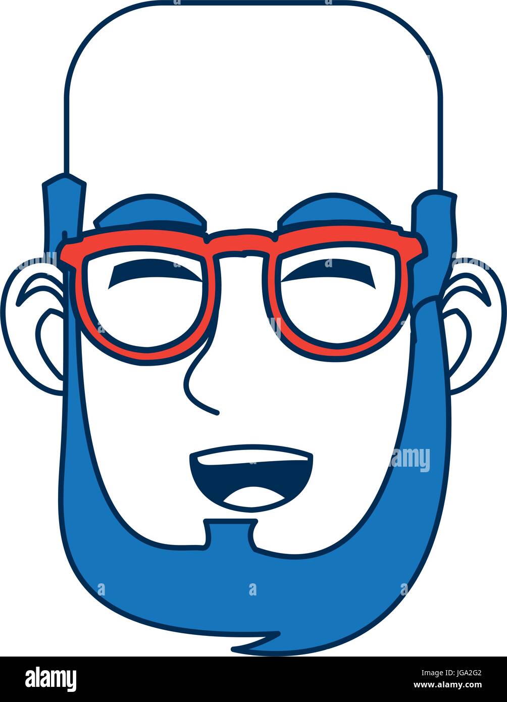 man face character smiling with blue hair and glasses Stock Vector