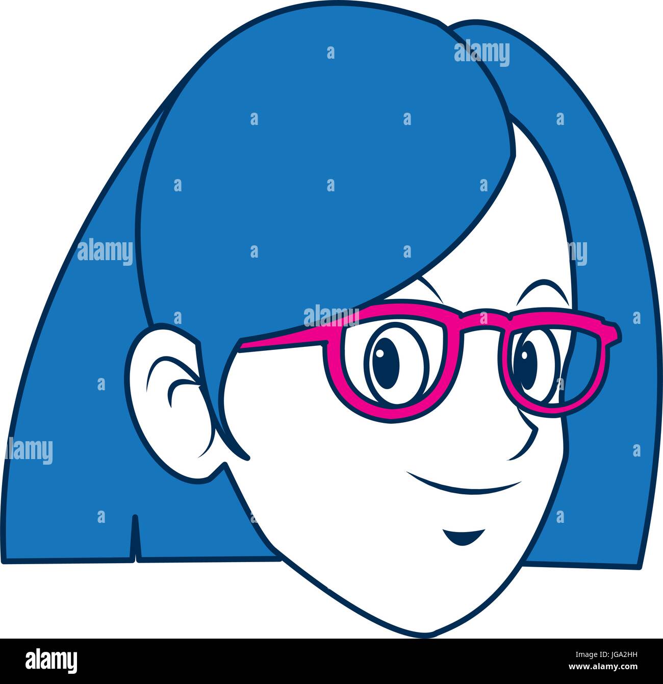 Character Face Girl With Blue Short Hair And Glasses Stock Vector