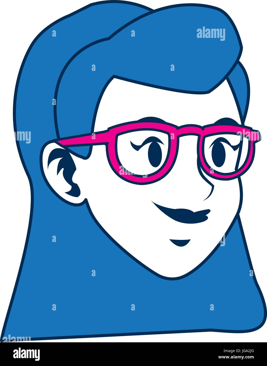 character face girl with blue short hair and glasses Stock Vector Image &  Art - Alamy