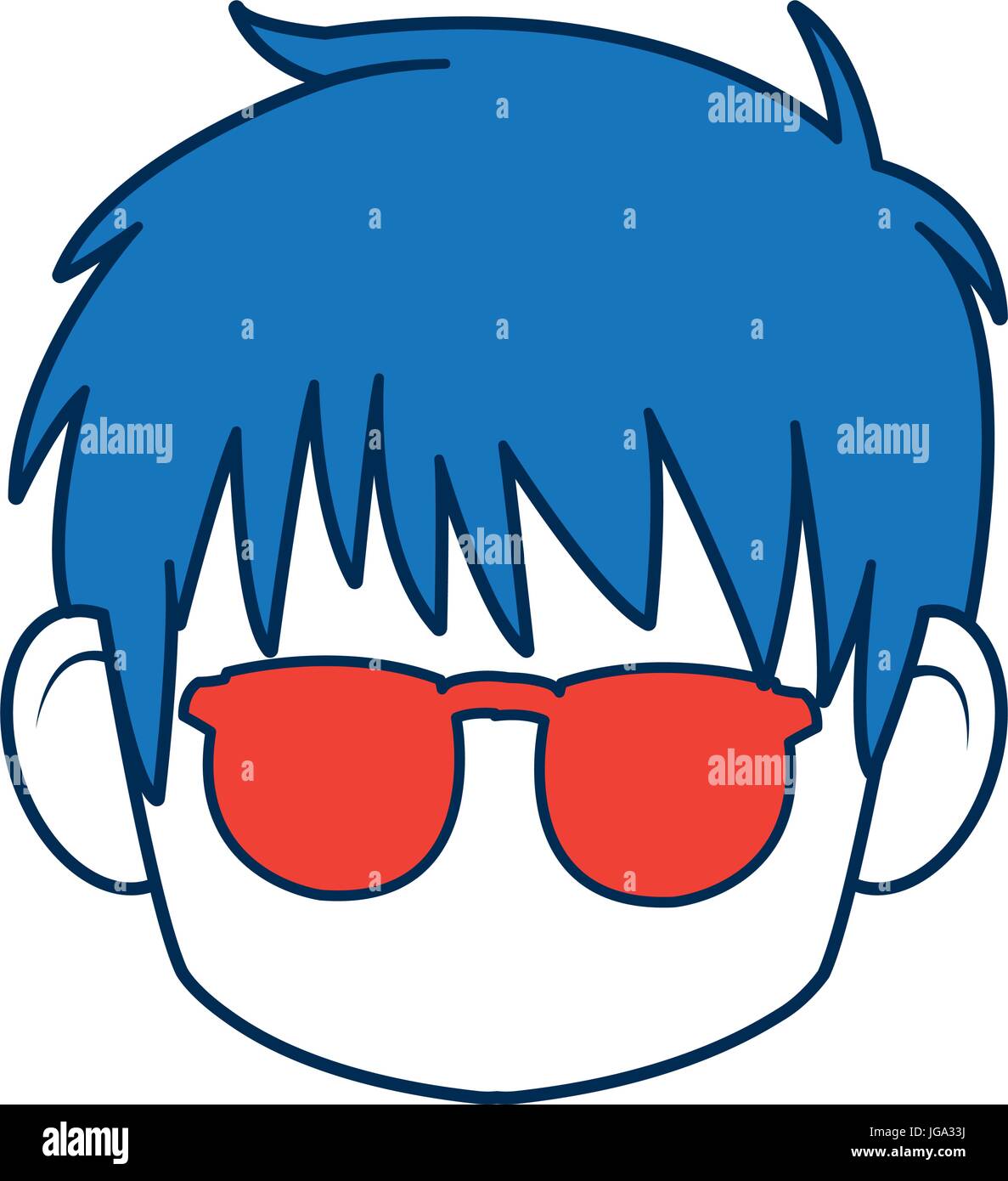anime boy with blue hair and glasses Stock Vector Image & Art - Alamy