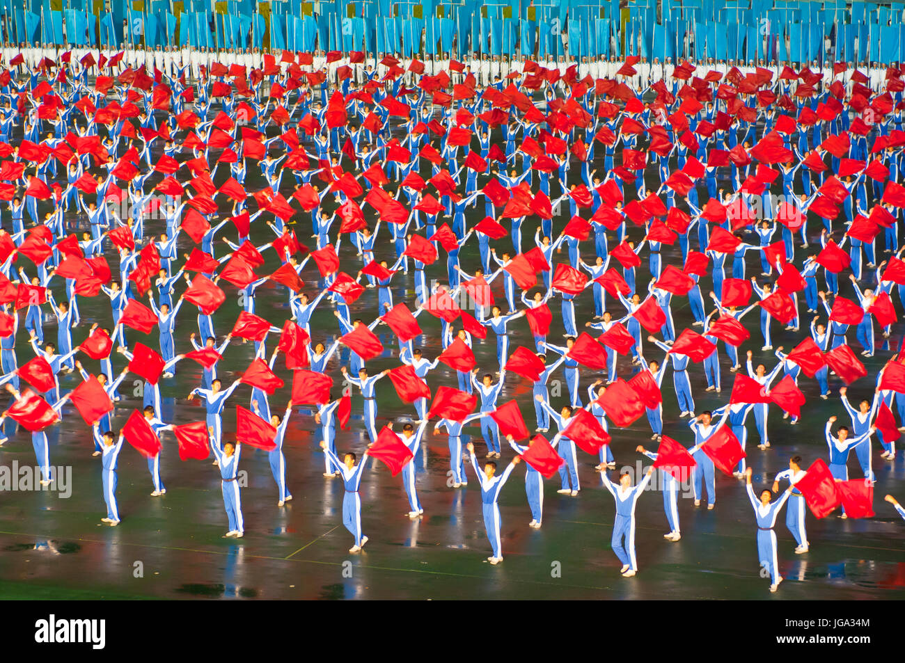 Dancers and Acorbats at Arirang, the mass games of North Korea Stock Photo