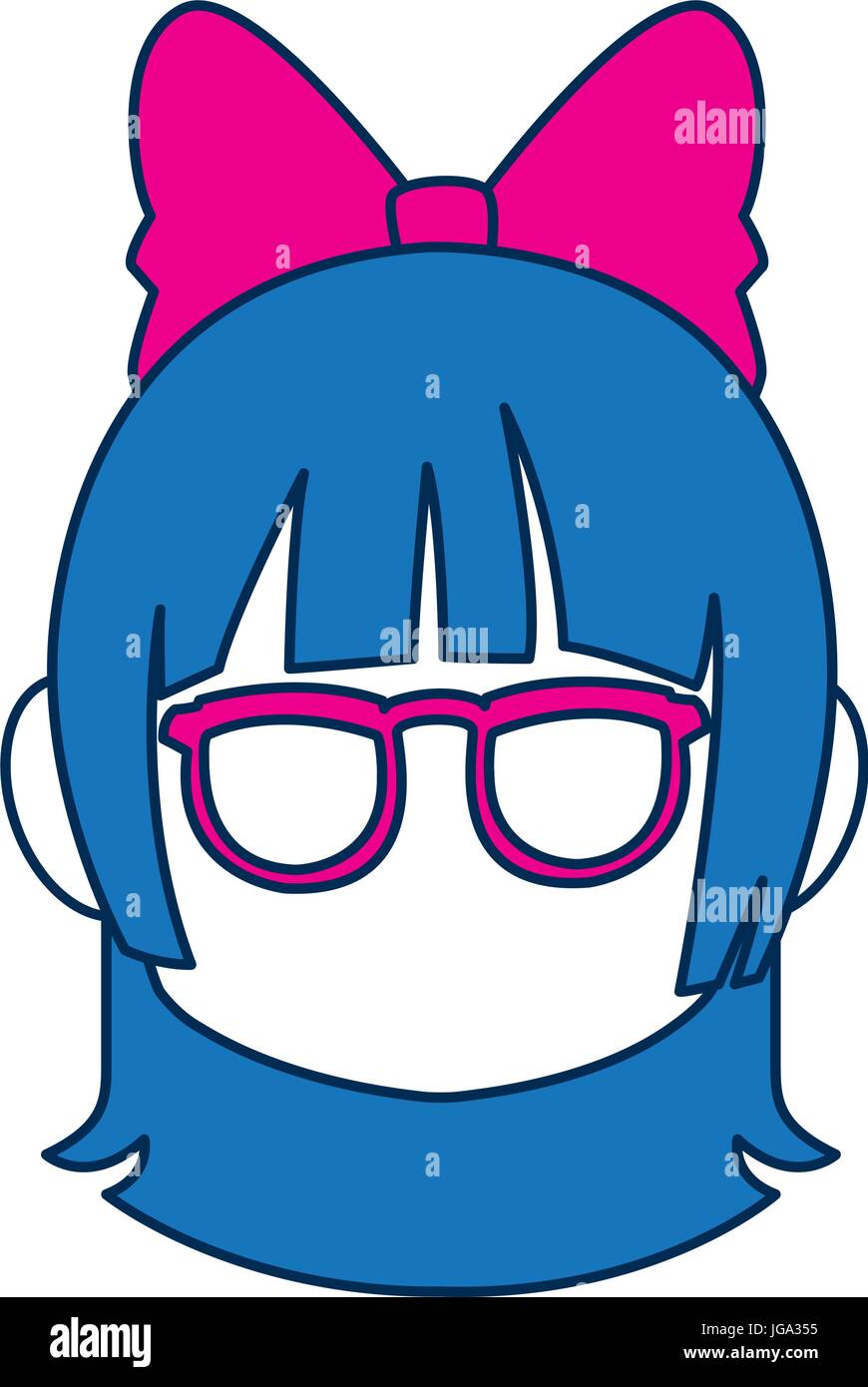 chibi anime girl face blue hair glasses Stock Vector Image & Art - Alamy