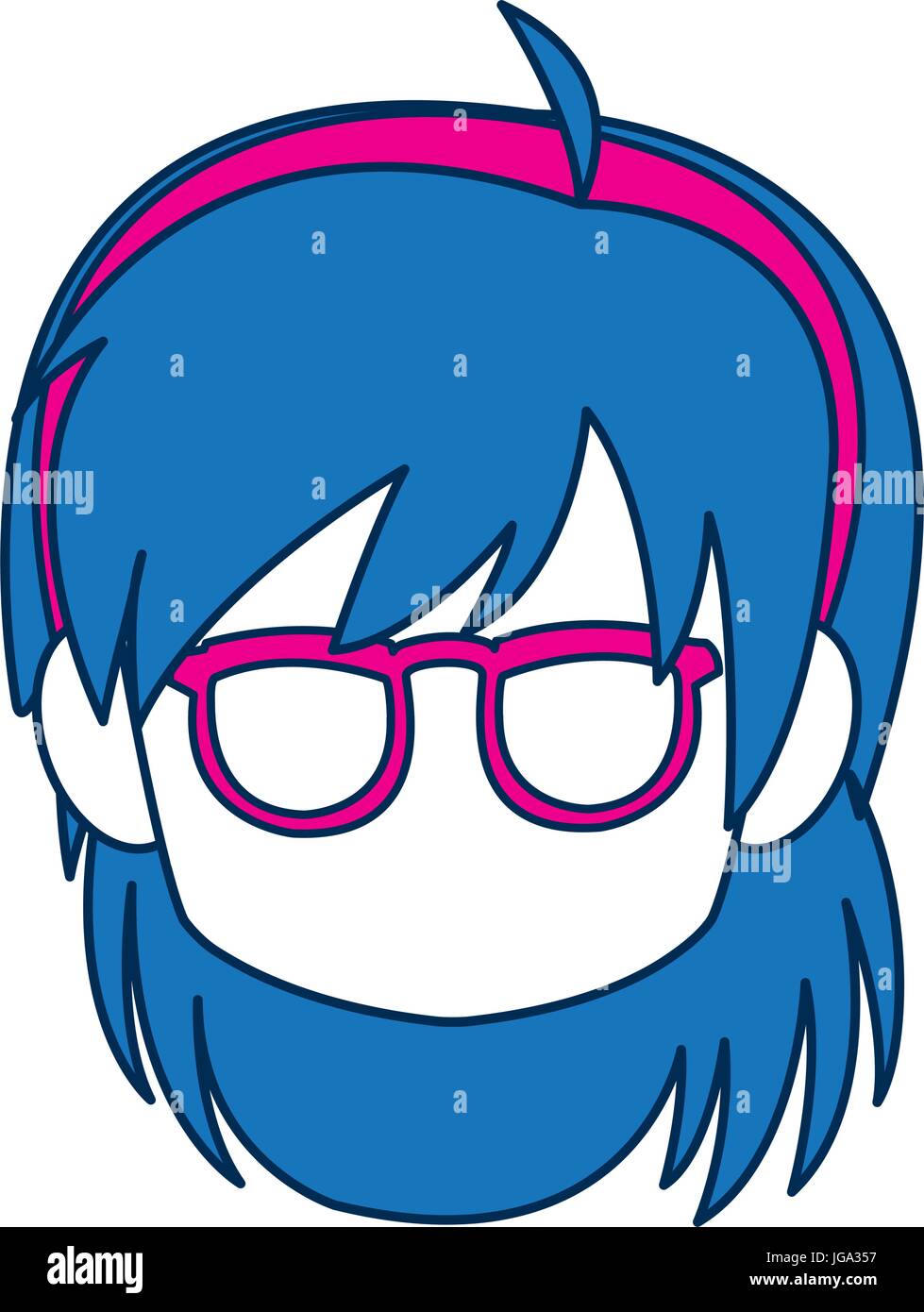 Chibi Anime Girl Face Blue Hair Glasses Stock Vector Image Art Alamy