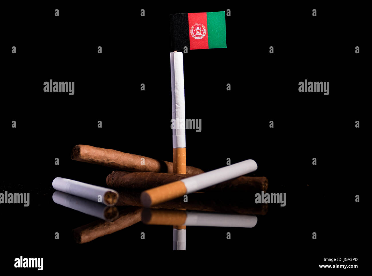 Afghanistan flag with cigarettes and cigars. Tobacco Industry concept Stock  Photo