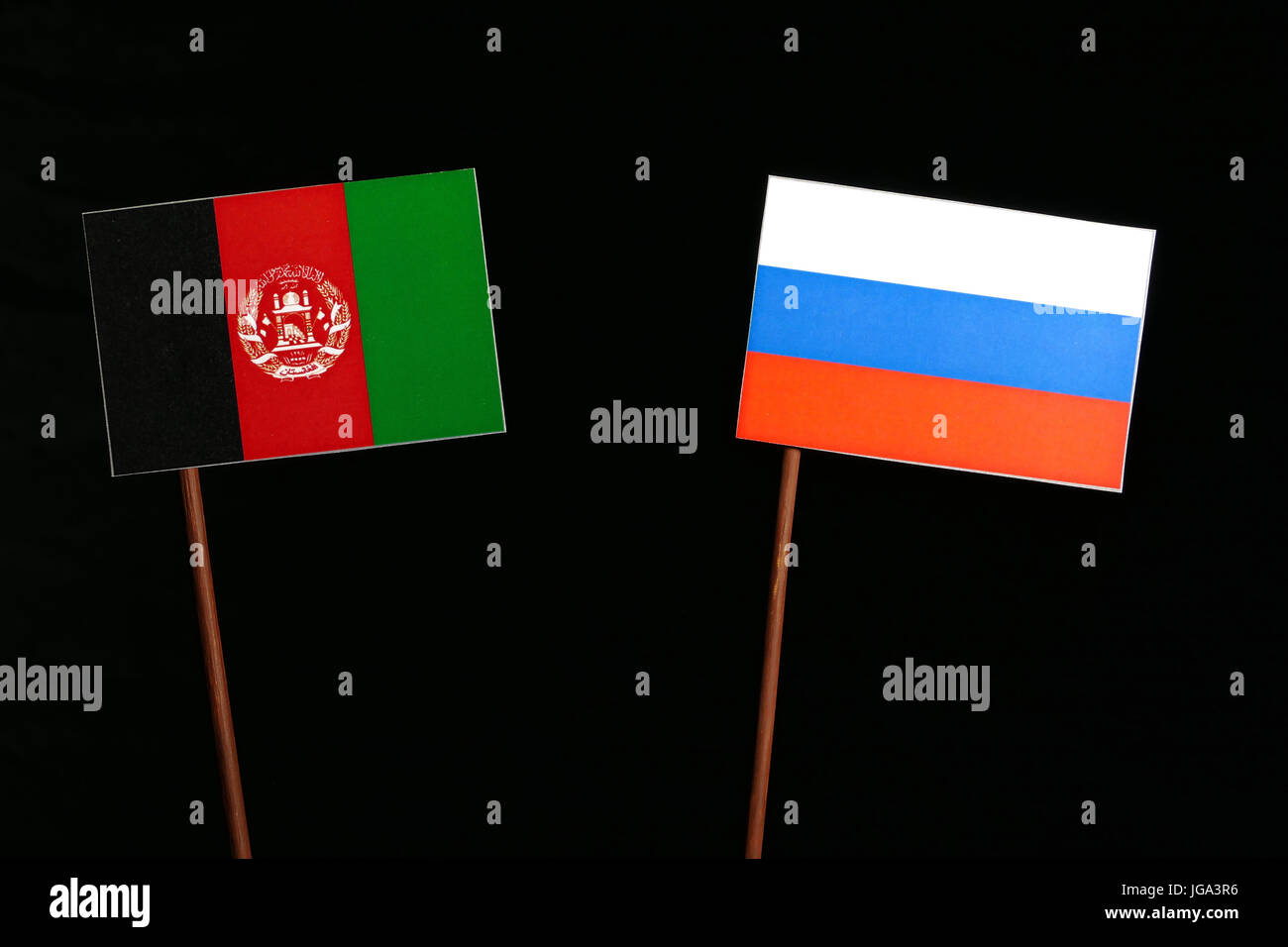 Afghanistan flag with Russian flag isolated on black background Stock ...