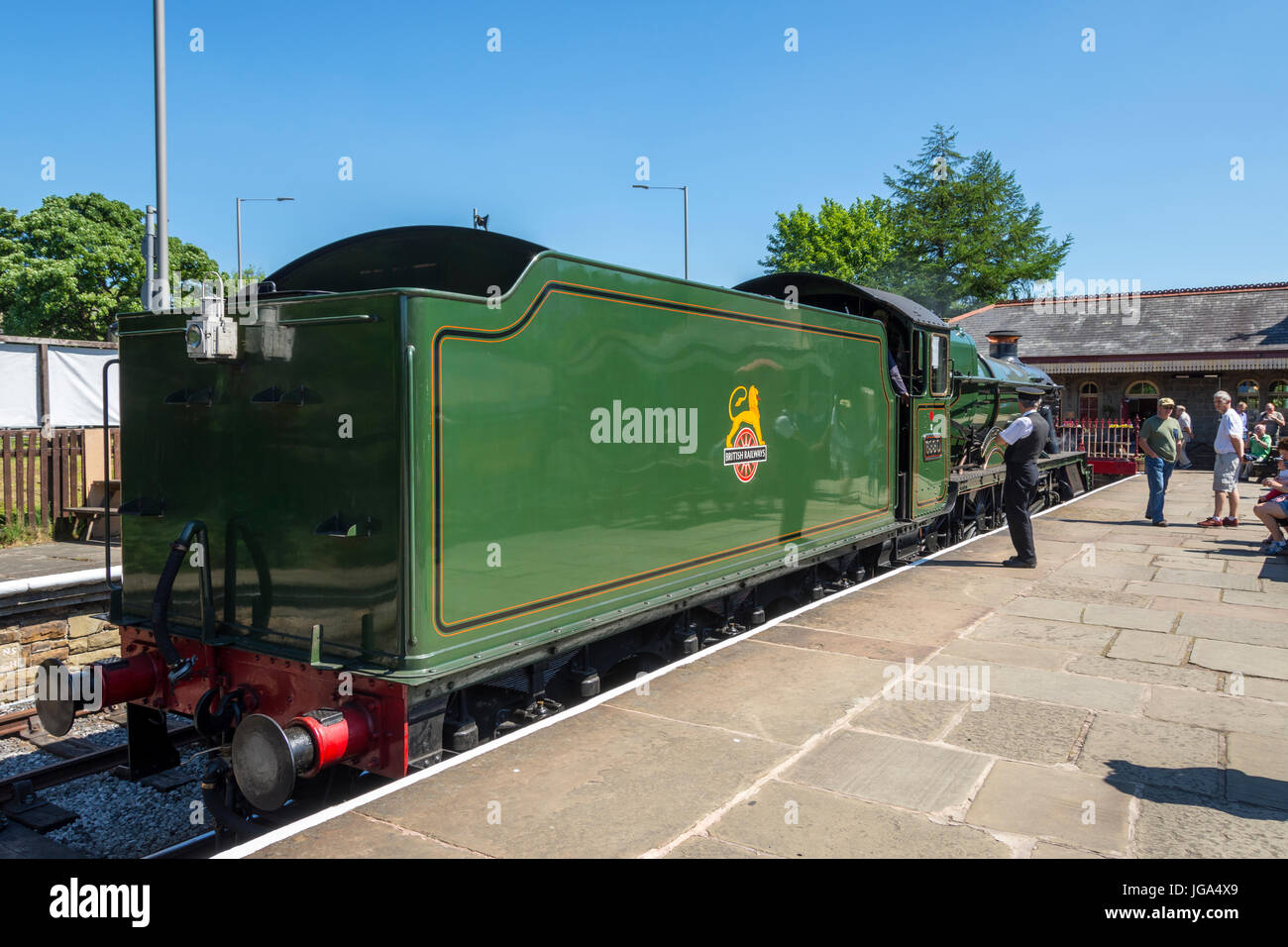 Great Western Railway (GWR) 6959 Class  4-6-0 steam locomotive at Rawtenstall station, on the East Lancashire Railway, Rossendale, Lancashire, UK. Stock Photo