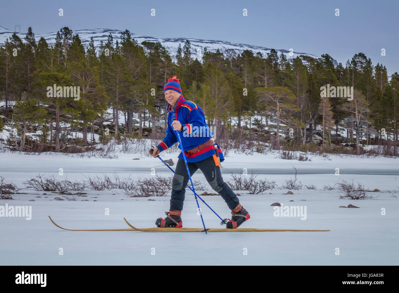 Cross country skiing, Lapland, Sweden Stock Photo