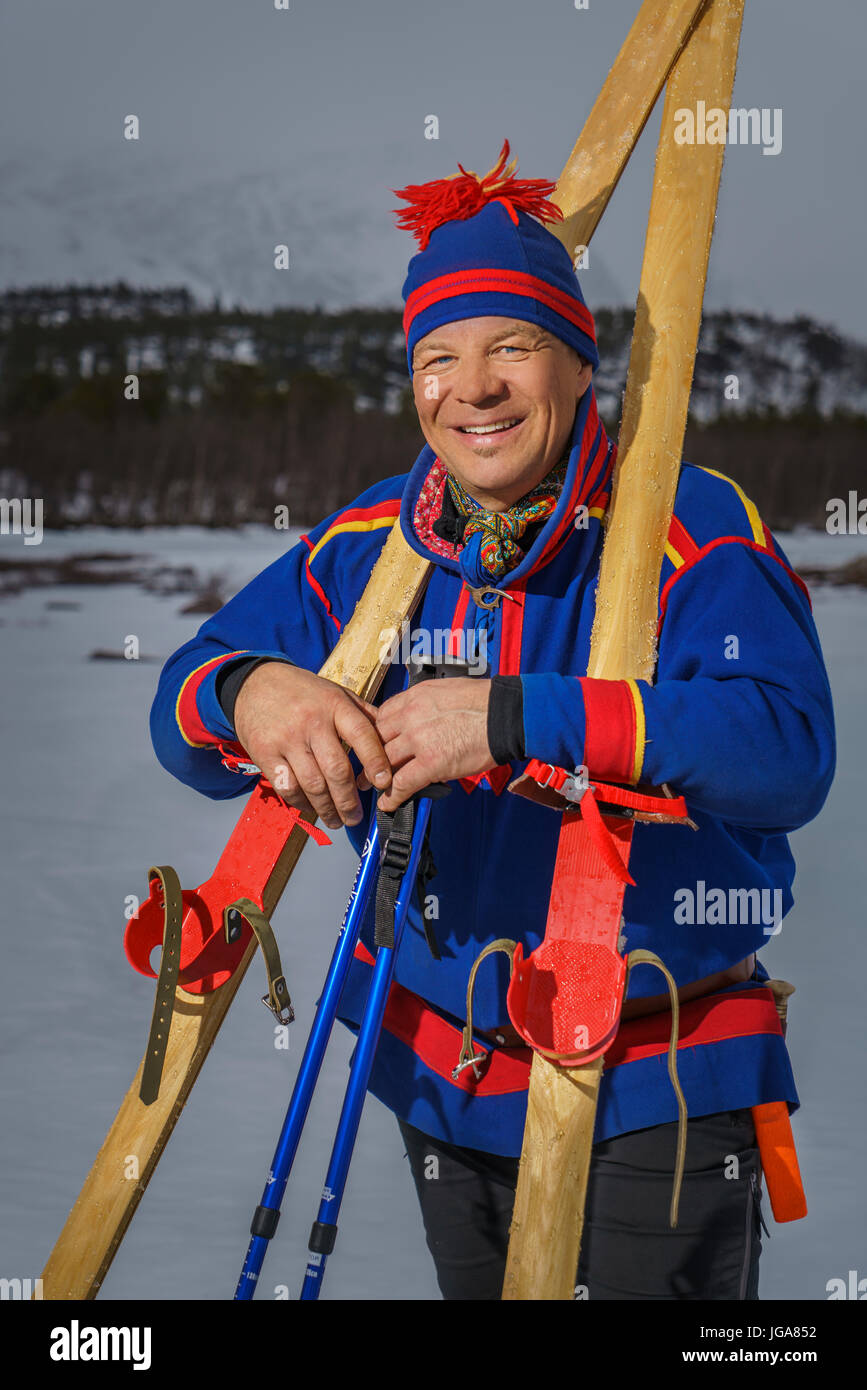 Cross country skiing, Lapland, Sweden Stock Photo