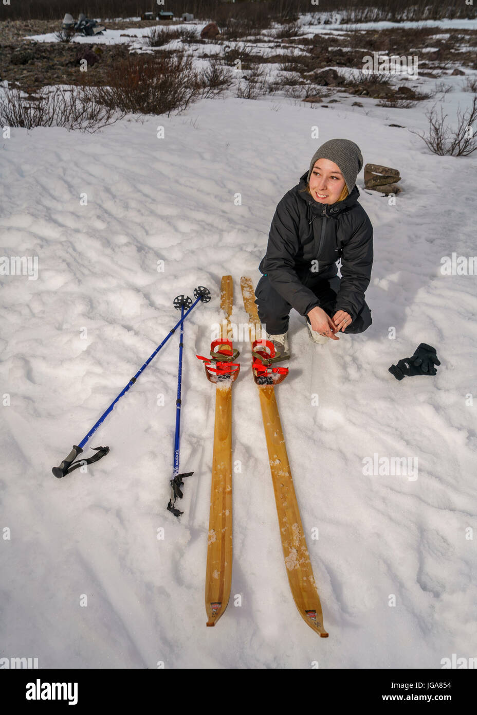 Woman with Cross Country Skis, Lapland, Sweden Stock Photo Alamy