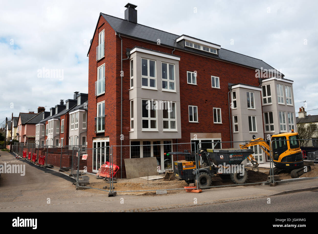 Newly constructed homes and business outlets, Woodbridge, Suffolk, UK. Stock Photo