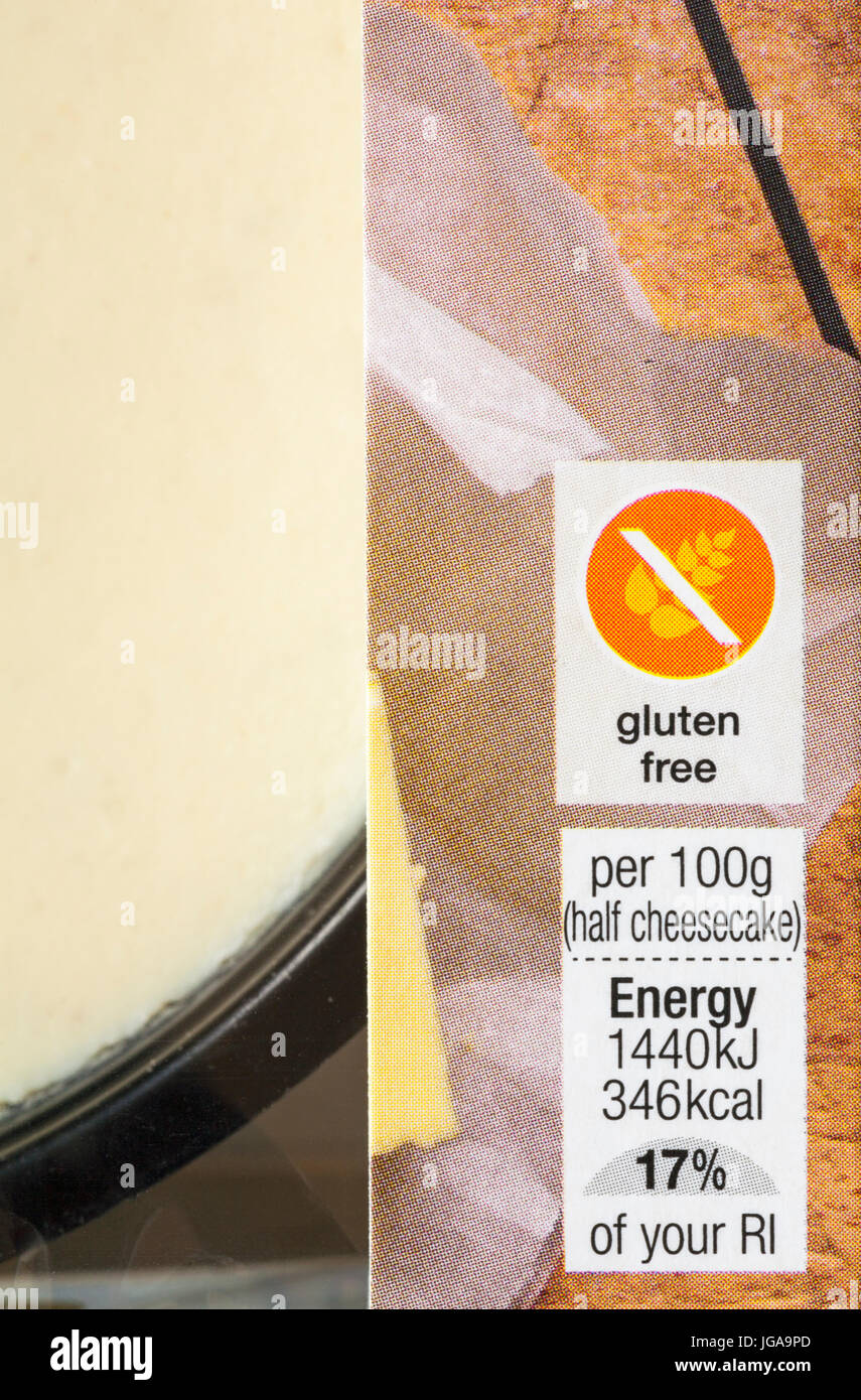 detail on M&S New York Cheesecake made without wheat, gluten free a creamy baked Madagascan vanilla cheesecake on a gluten free digestive biscuit base Stock Photo