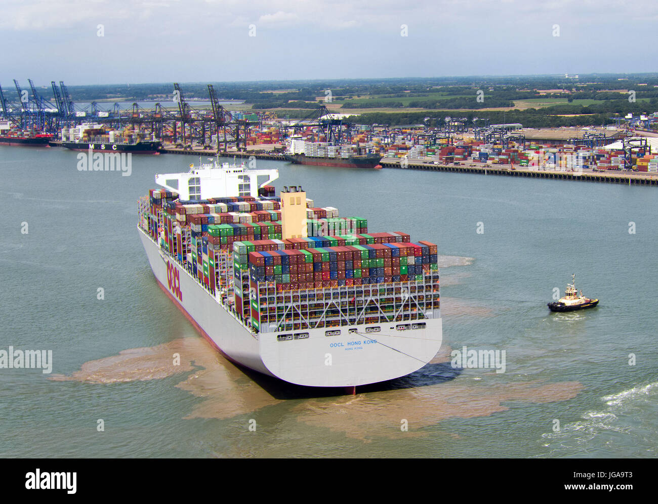 Oocl Hong Kong The World S Largest Container Ship Which Can Carry 21 413 Twenty Foot Containers And Is 1 311 Feet Long Docks In Felixstowe On Its Last Stop On Its Maiden Voyage To
