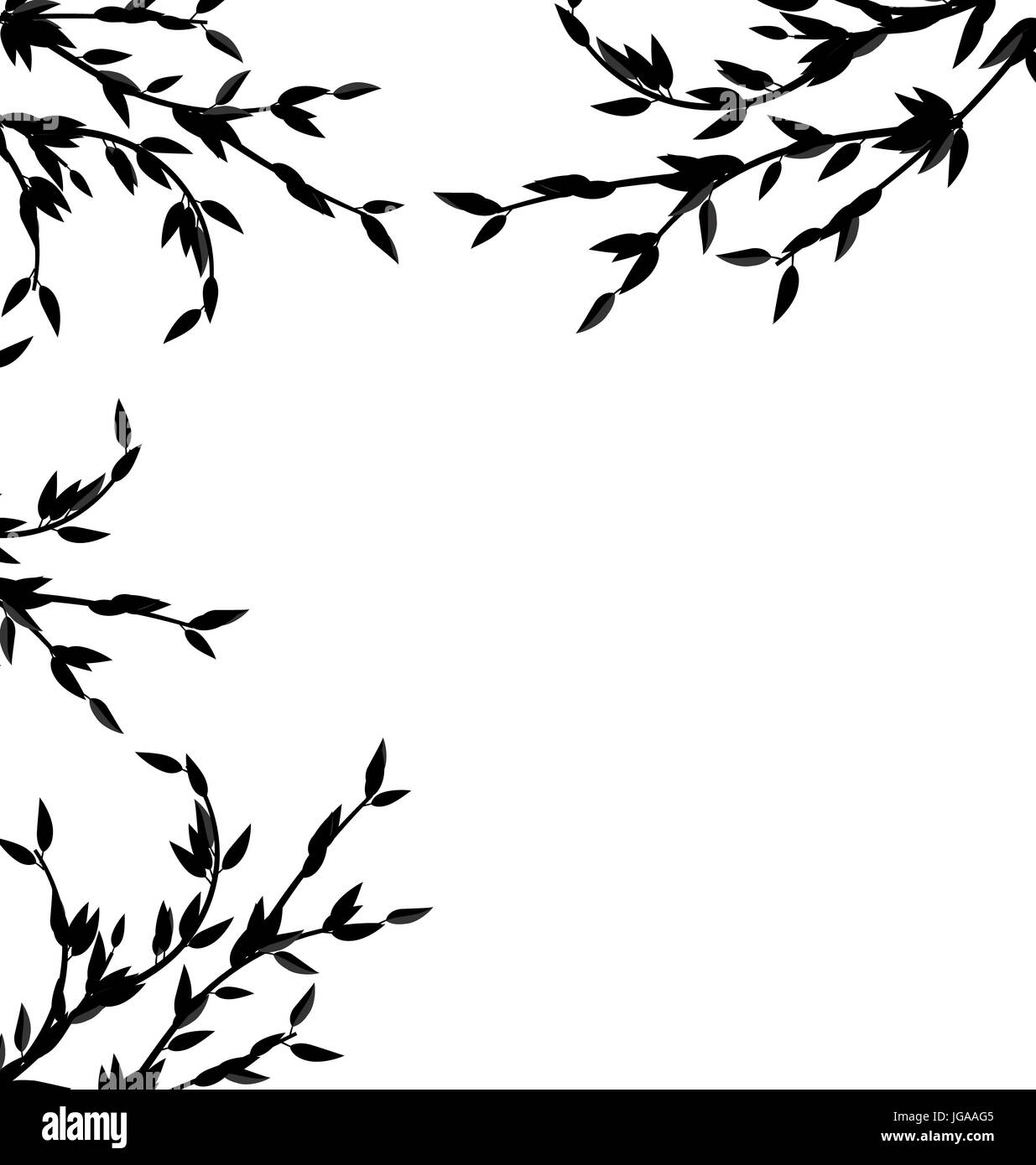 Illustration Black Silhouette Branch Tree with Leafs Frame for Design ...