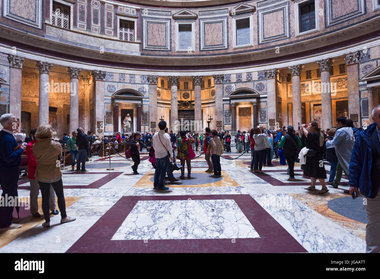 Rome, Italy - October 01, 2015. The Pantheon is an ancient Roman building located in the historic center. Tourists on a rainy day. Rome, Italy Stock Photo