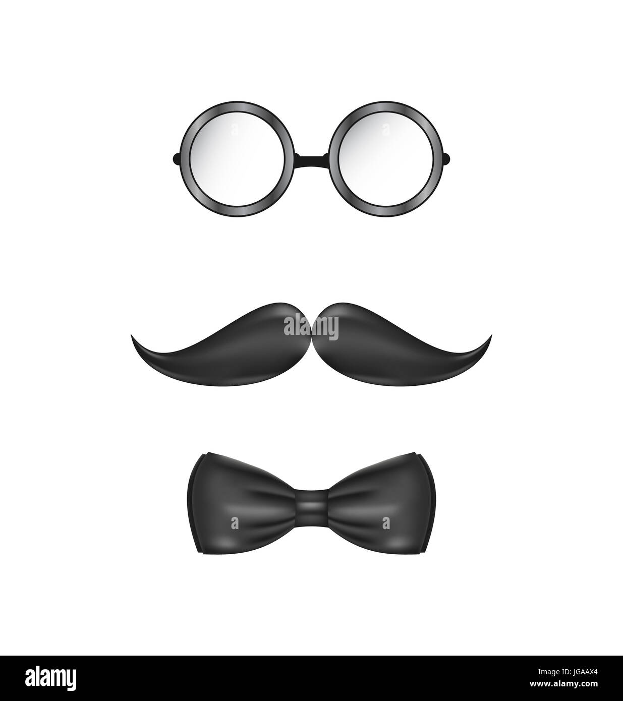 Illustration Vintage Symbolic Of A Man Face Glasses Mustache And Bow Tie Isolated On White