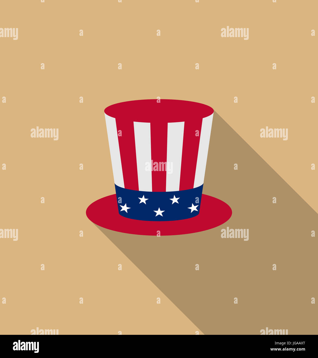 Illustration Uncle Sam's hat for american holidays, flat icon with long shadow, minimal style - Stock Photo