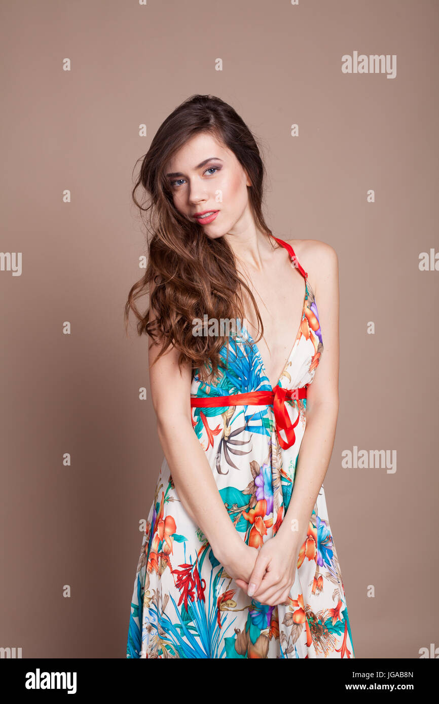 Beautiful Girl In Colored Dress Posing Smile Stock Photo Alamy Beautiful Girl In Colored Dress Posing Smile Stock Photo Alamy