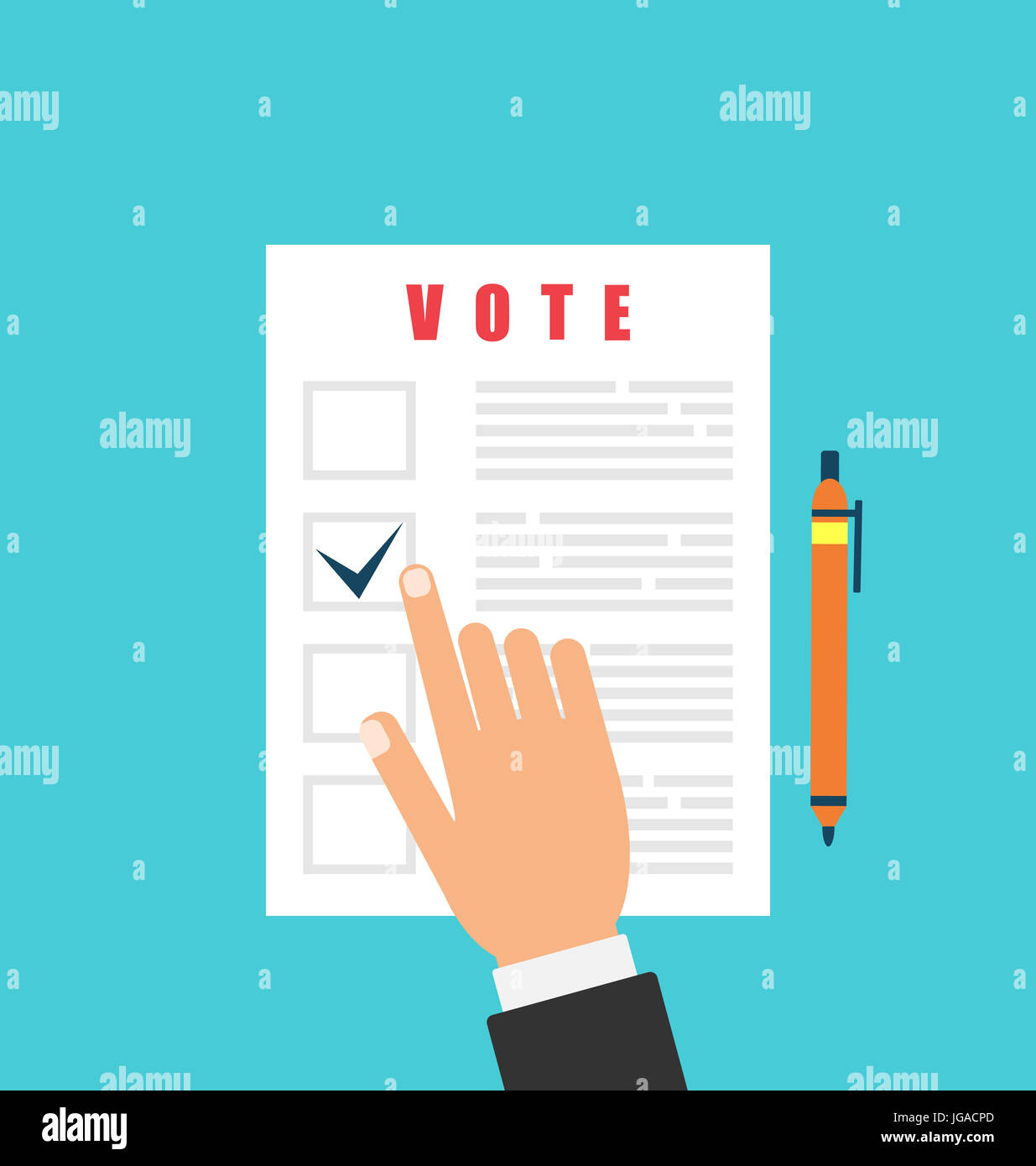 Illustration Human and Ballot Papers. Election and Voting Elements in Flat Style - Stock Photo