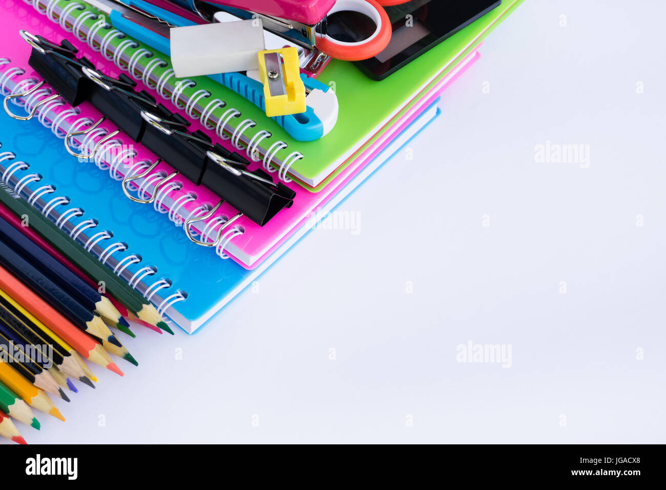 Office supplies on white background Stock Photo