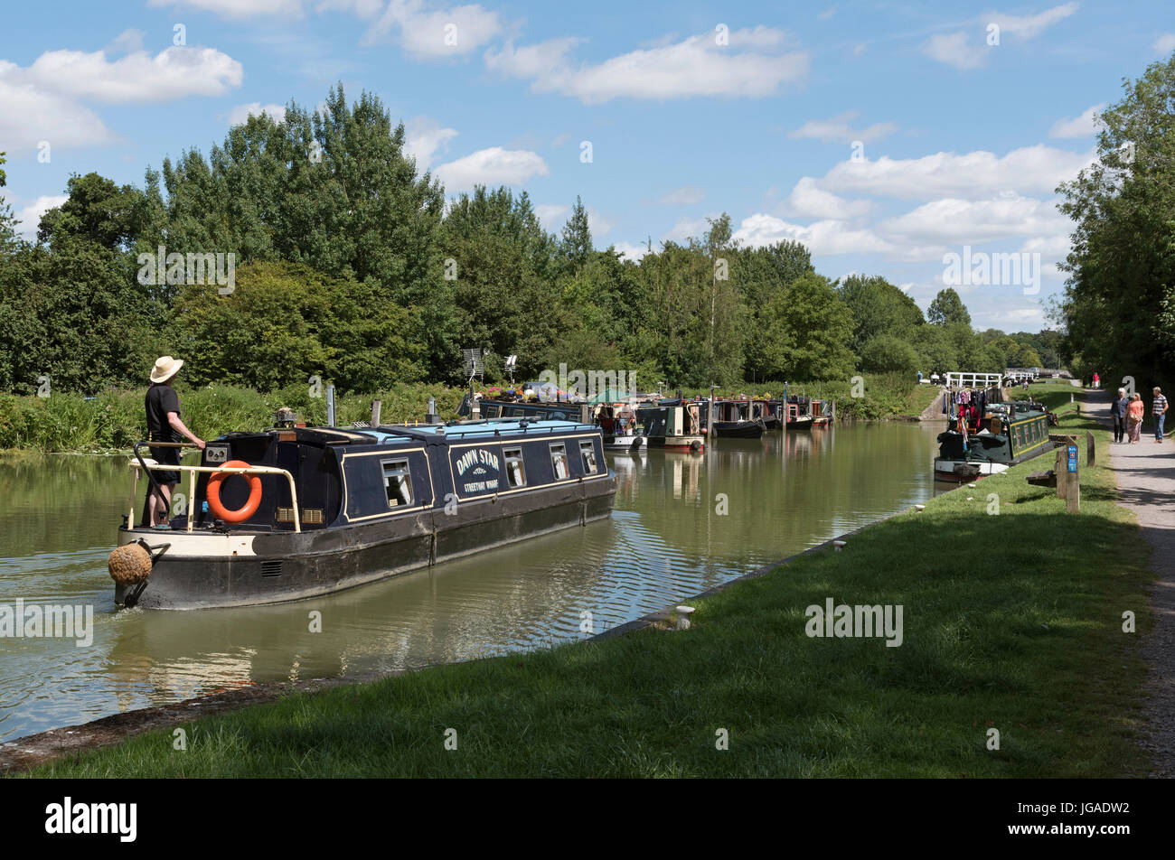 Holiday rental canalboat on the Kennet & Avon Canal close to Devizes in Wiltshire England UK. Stock Photo