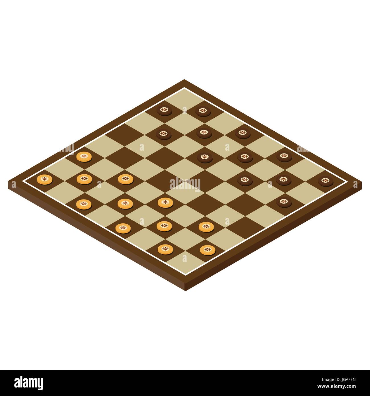 Vector illustration isometric checkerboard with checkers. Game concept