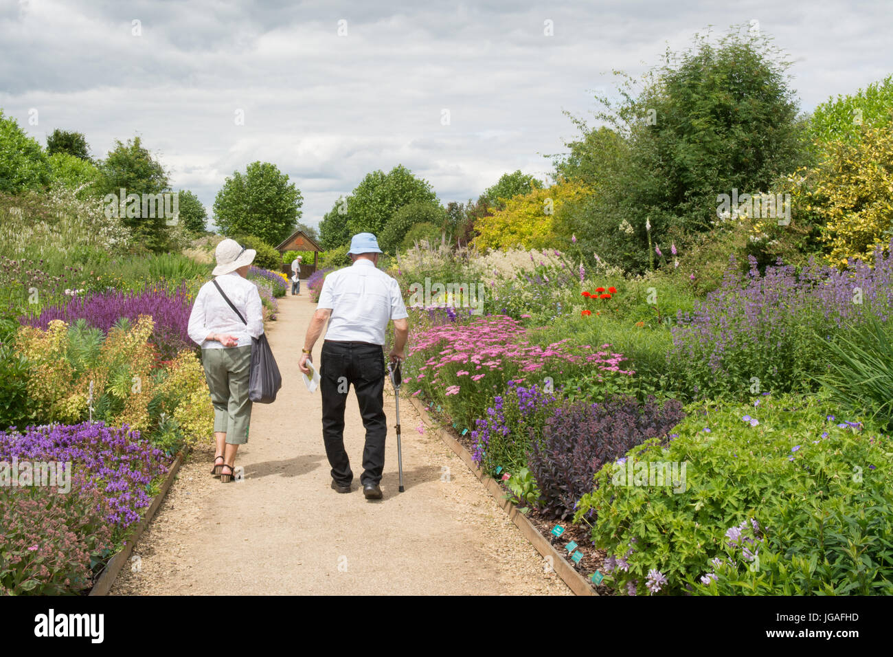 elderly couple walking through Breezy Knees Gardens, York Stock Photo