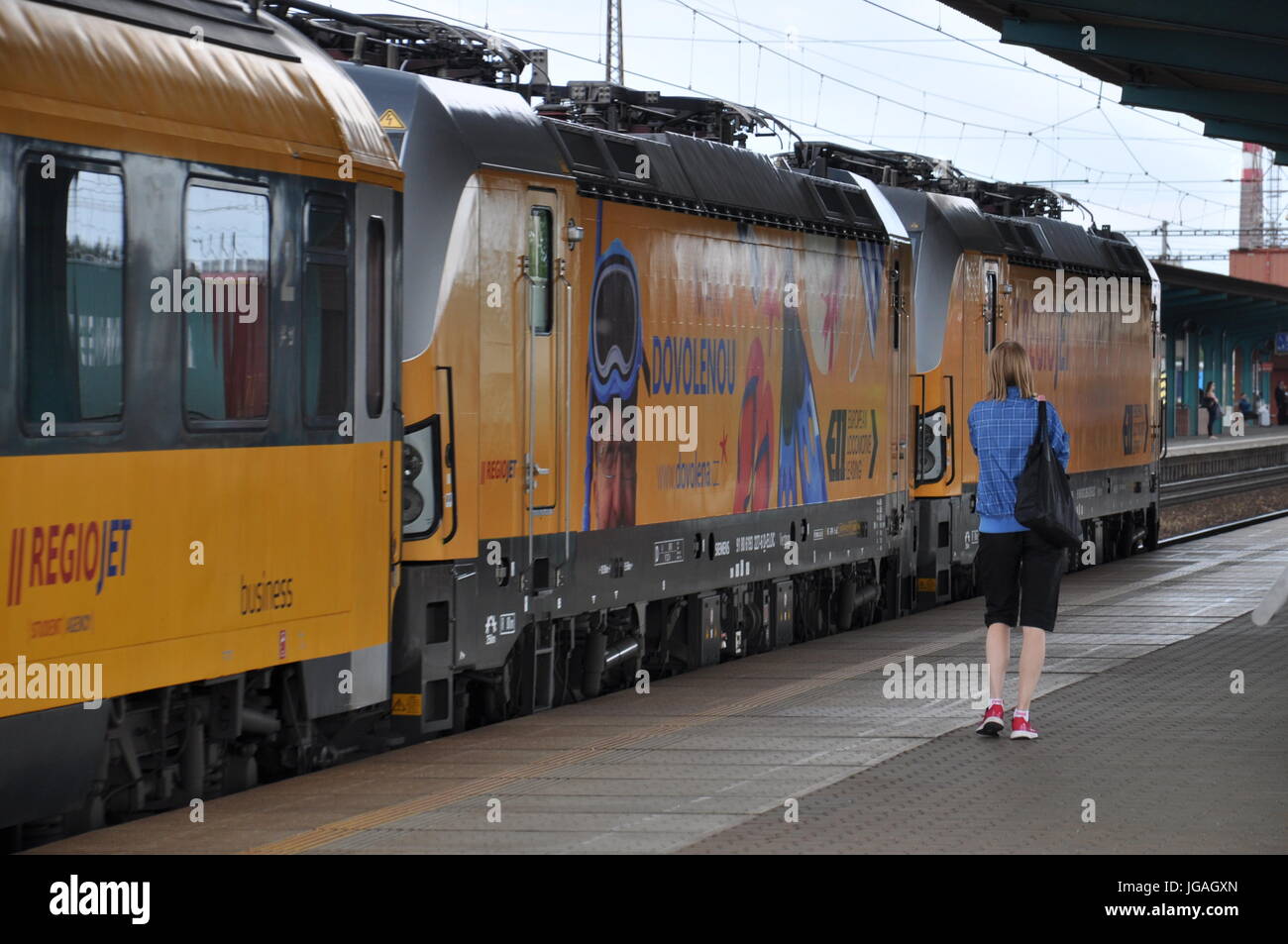 RegioJet locomotives, train station, train, railway, platform Stock Photo