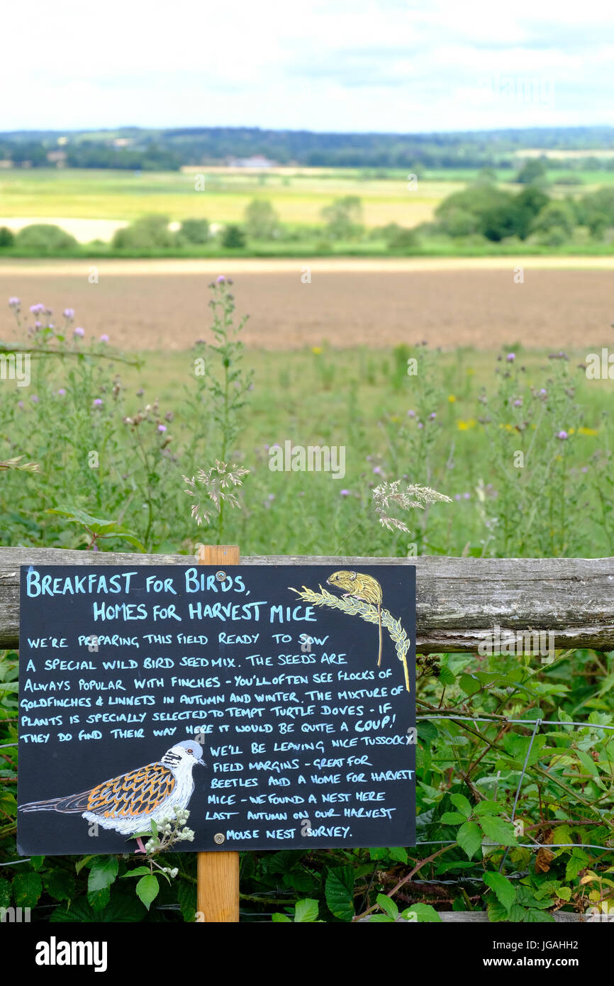 West Sussex, UK. Nature information sign at RSPB nature reserve Stock Photo