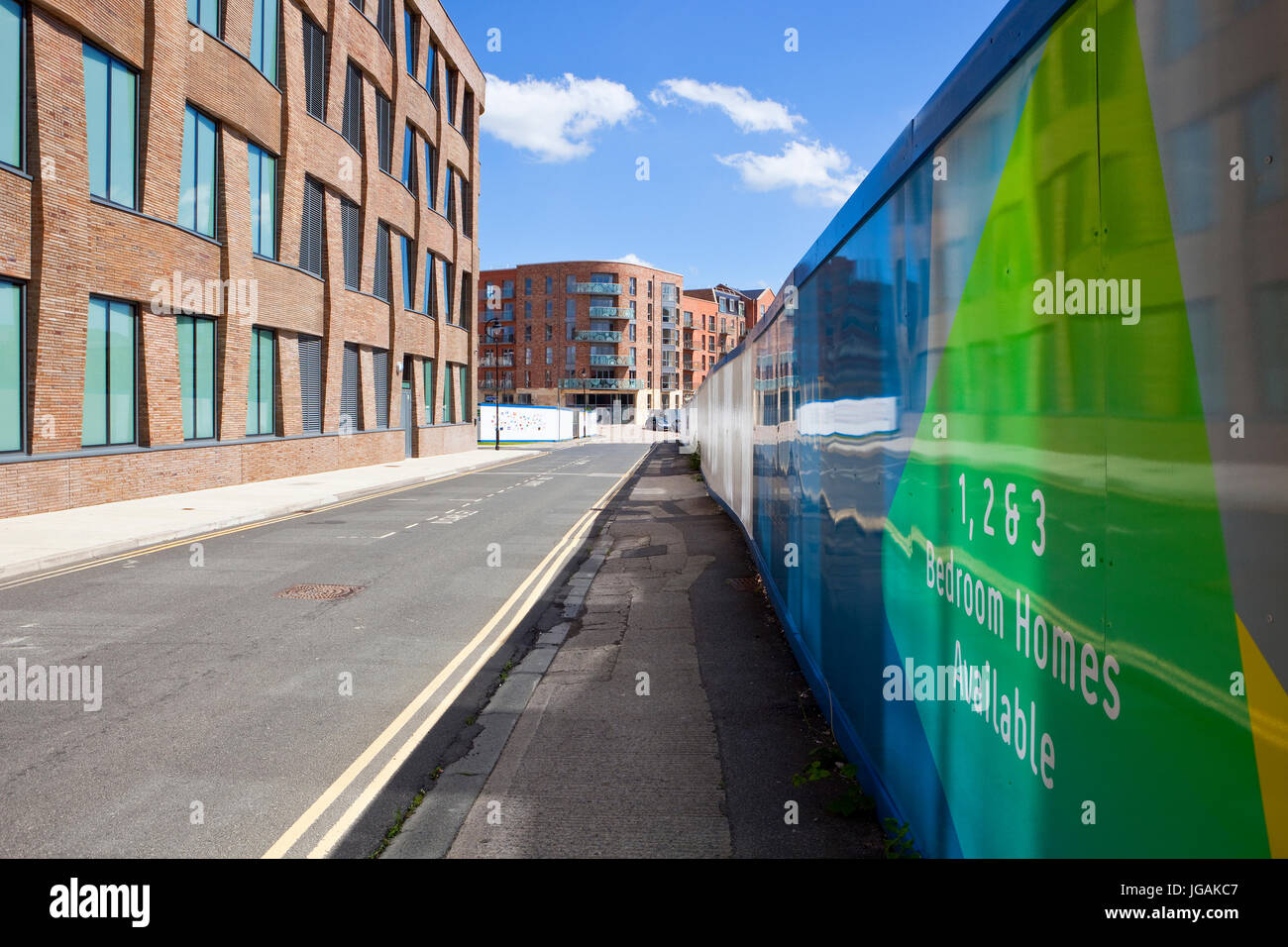 Colorful hoardings and new apartment buildings at Hungate in the historic city of York. Stock Photo