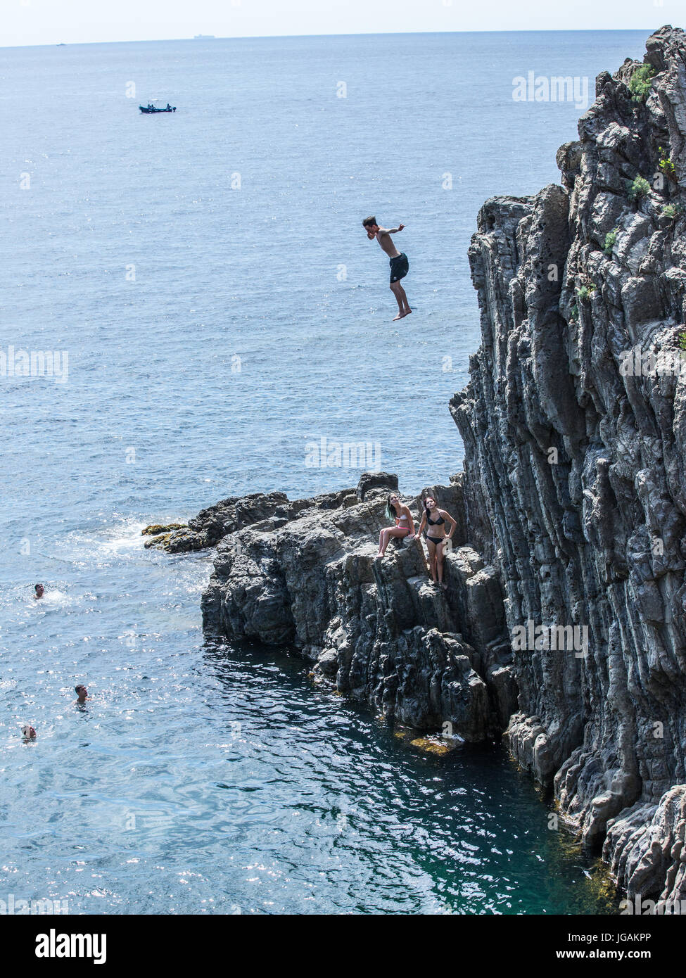 Cliff Diving in Cinque Terre Italy Stock Photo - Alamy
