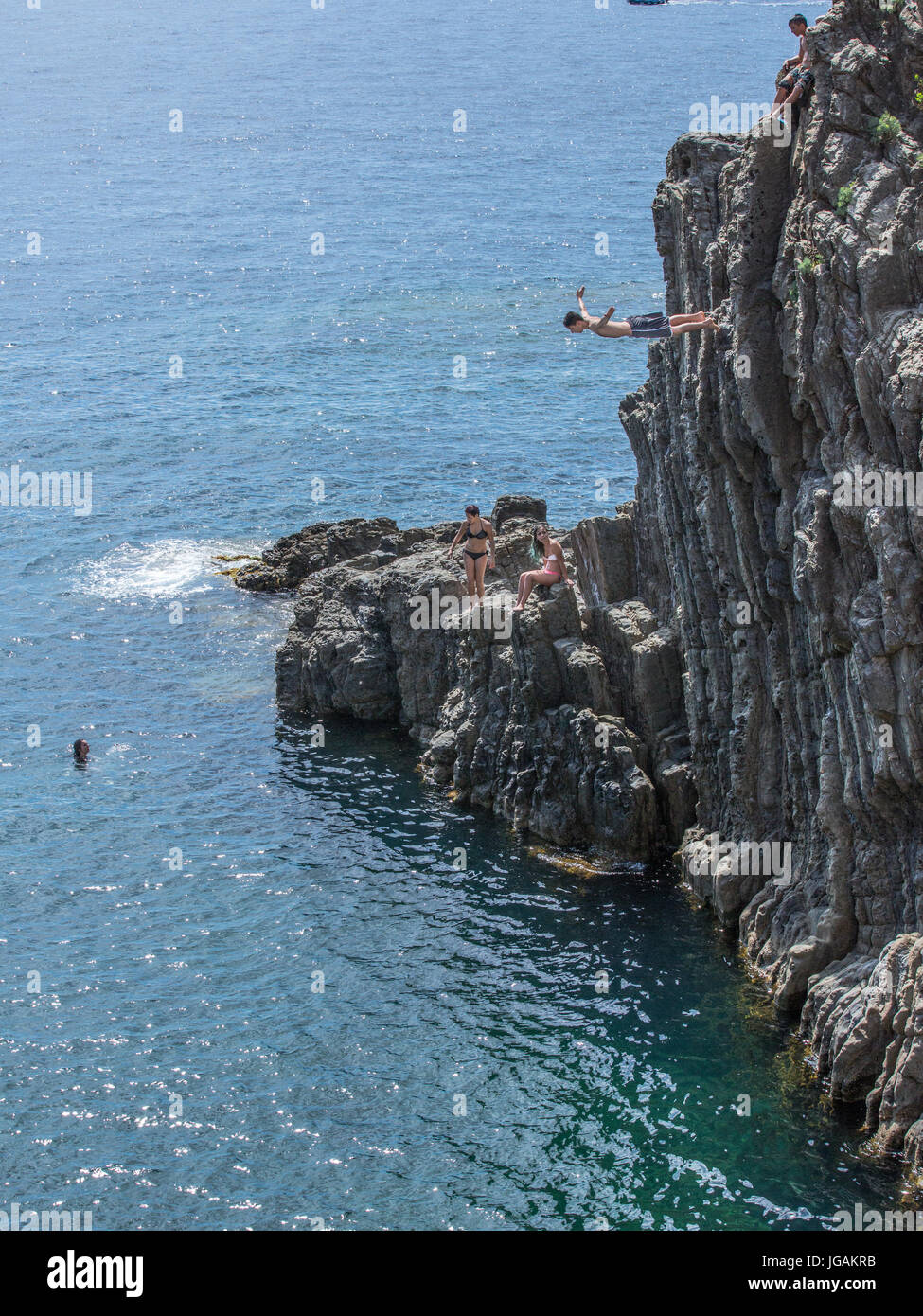Cliff Diving in Cinque Terre Italy Stock Photo