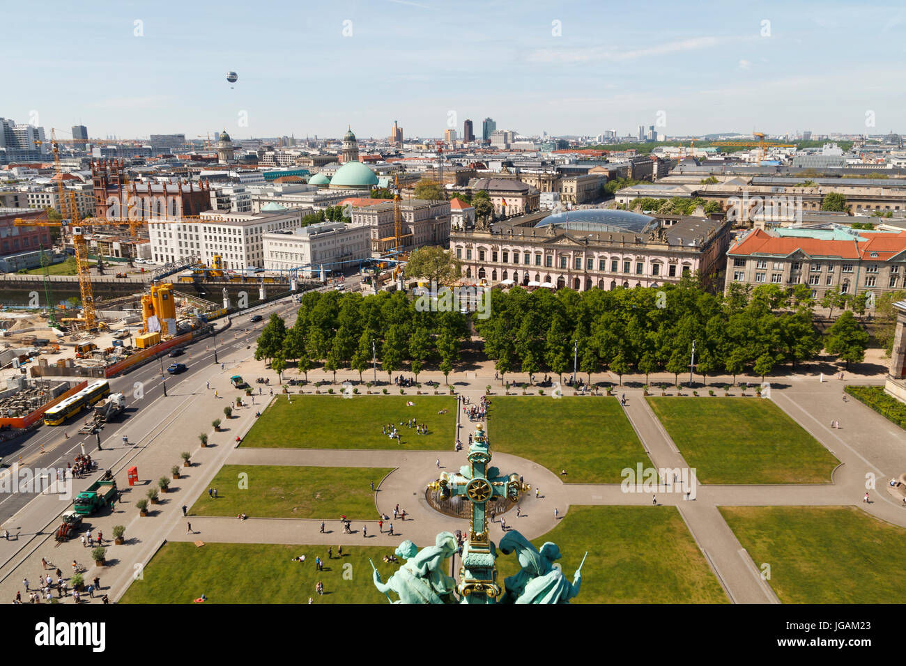 City view of Berlin from the roof of the Catheral Dome, with hot air ballon in the sky Stock Photo