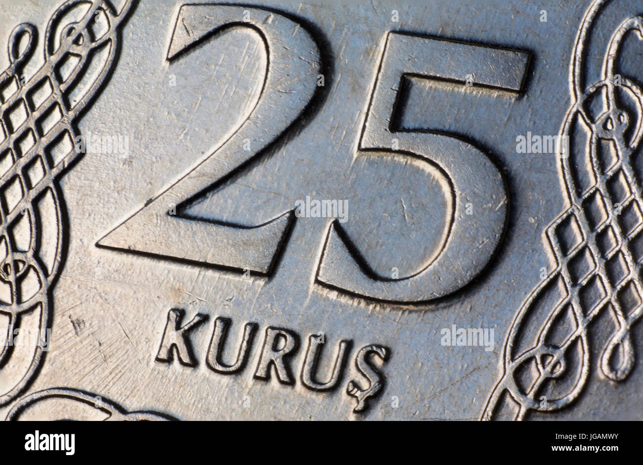 Turkish Money Twenty Five 25 Kurus Coin Macro Stock Photo